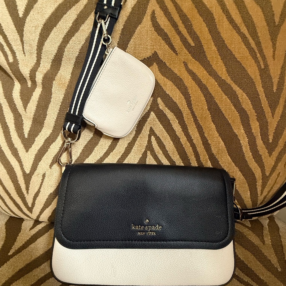 Kate Spade Black and Cream Crossbody Bag with Coin Pouch